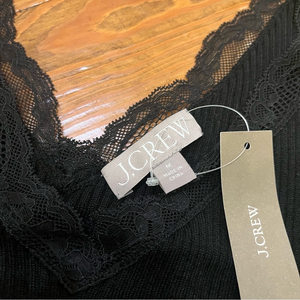 JCrew Lace-Trim Ribbed Y2K Tank Top Bottom Ruffles Black‎ Classic size M - Picture 3 of 16